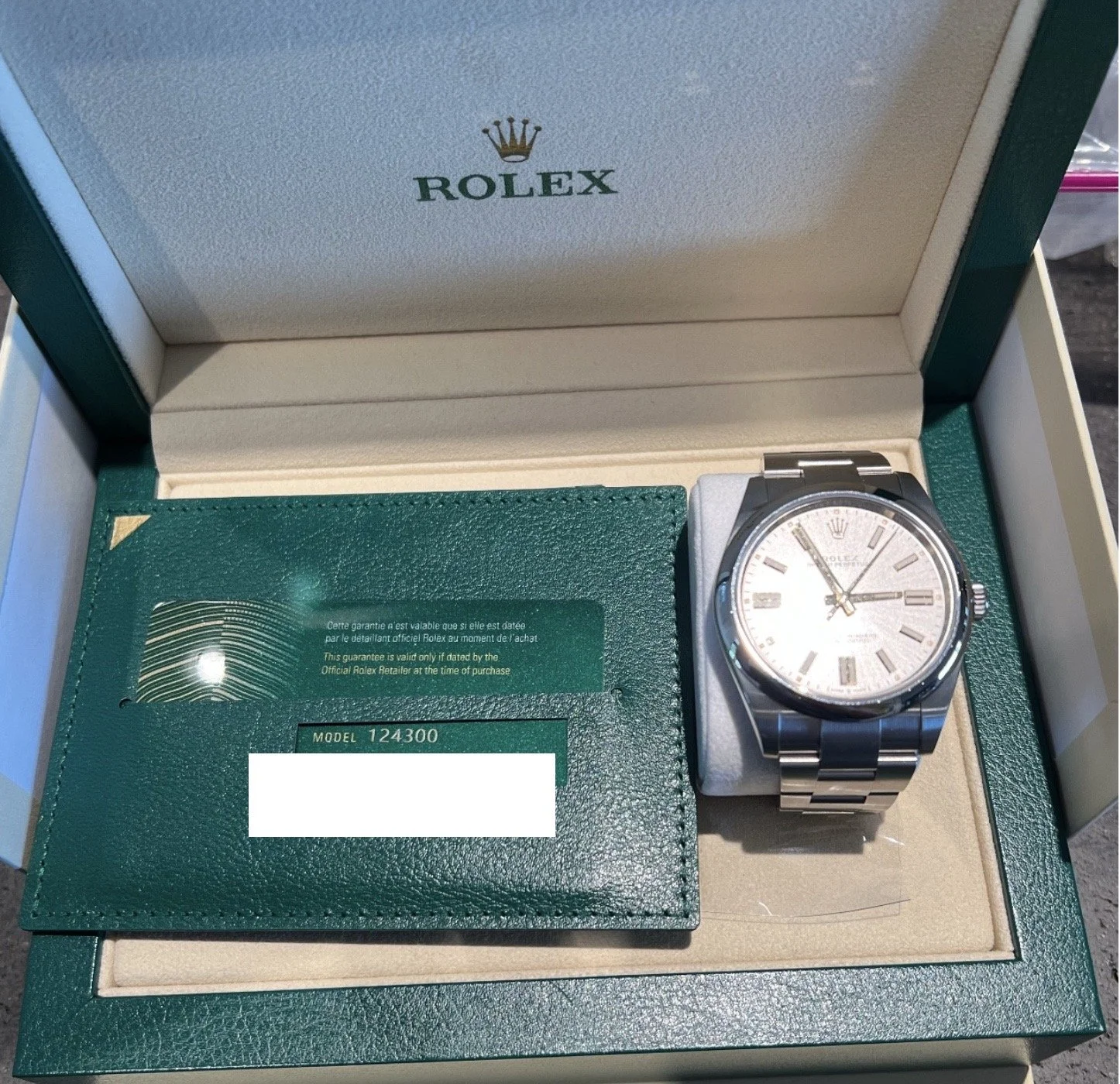 Rolex Oyster Perpetual Reference 124300 White Dial Gold Hour